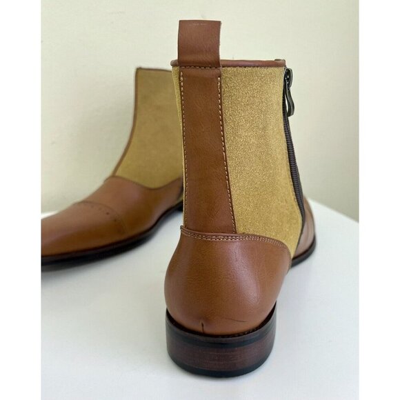 Mens 12 Two Tone Leather Button Boots 1920s Style zip Leather Suede Natbee - Picture 3 of 16